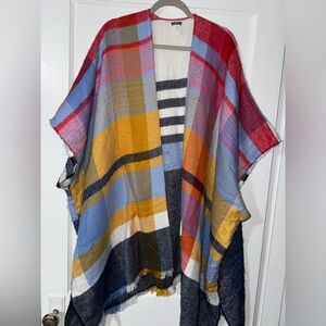 Aerie Red and Blue Plaid Poncho